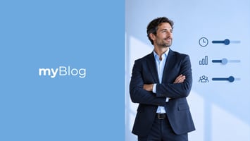 Fractional Manager in abito blu con cursori che rappresentano un incarico manageriale flessibile e su misura per le esigenze aziendali.